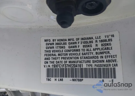 2017 Honda Civic Ex-T из США, поврежденный, VIN 19XFC1F37HE204161